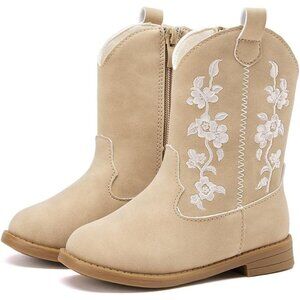 ⚡Girls 4-Camel Microfiber Little Kids Mid Calf Western Pointed Toe Riding Boots